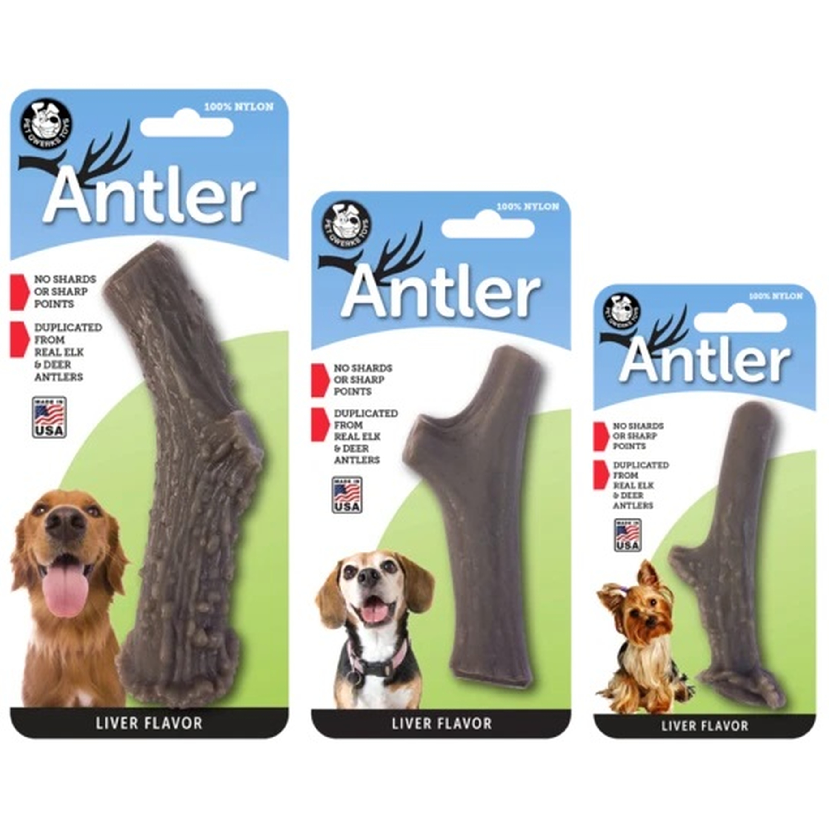 Hundespielzeug | Splitterfrei | keine Ecken | Kauspielzeug | 10 cm | Braun | Nylon | Geweih | S