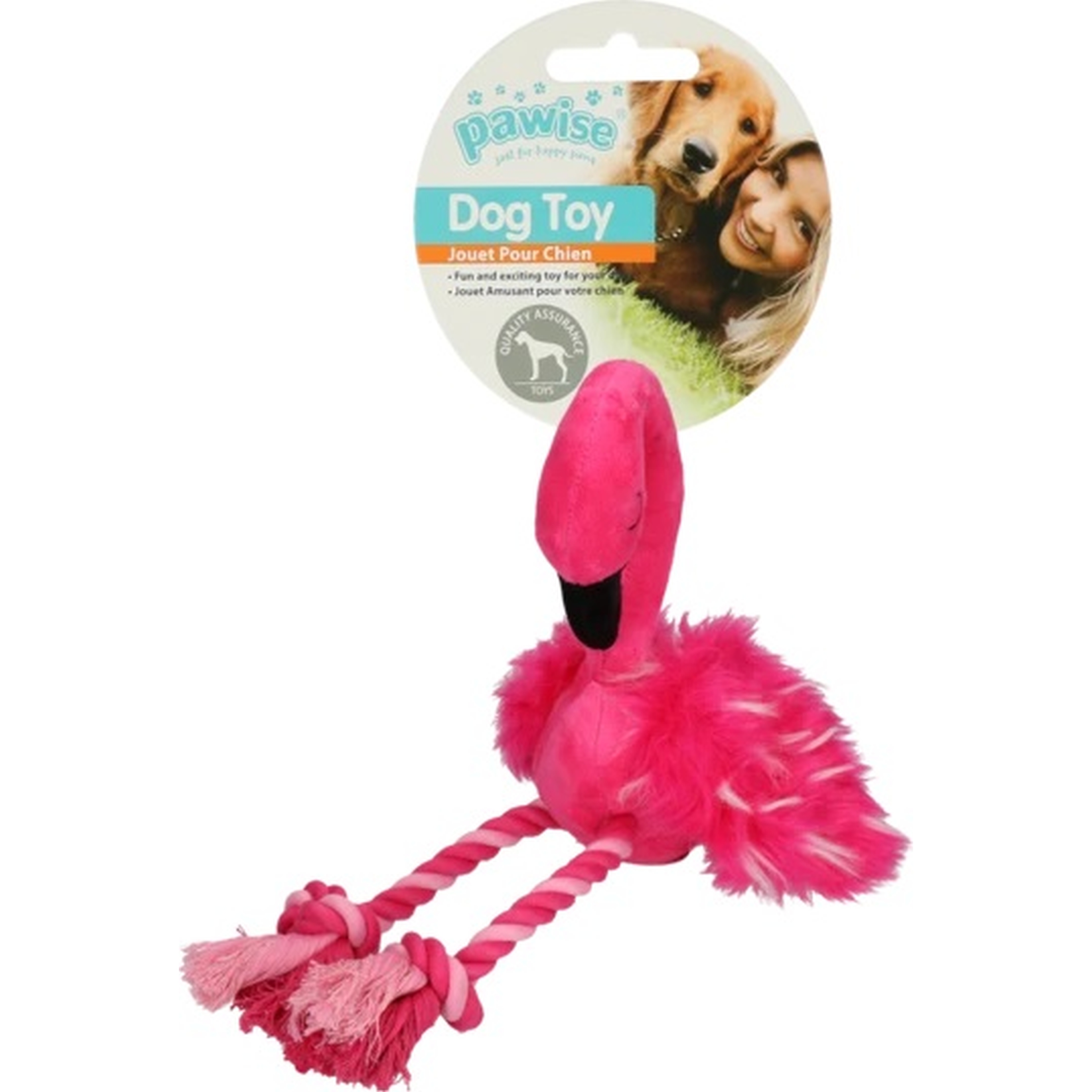 Hundespielzeug | Quietscher | Tau | Kauspielzeug | 30x15x9 cm | Pink | Plüsch | Flamingo | S