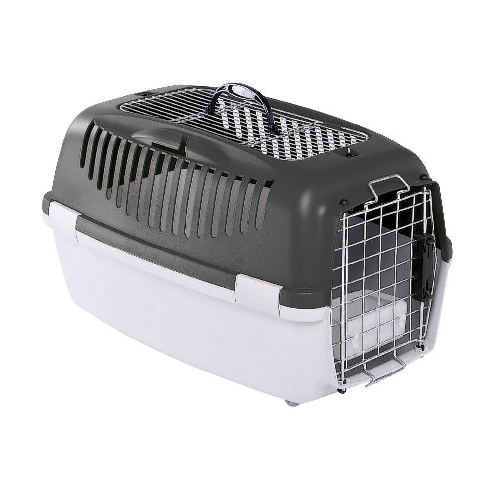 Coperani | Transportbox für Hunde | Grau | mit Vorrichtung für Autosicherheitsgurte | inkl. Napf