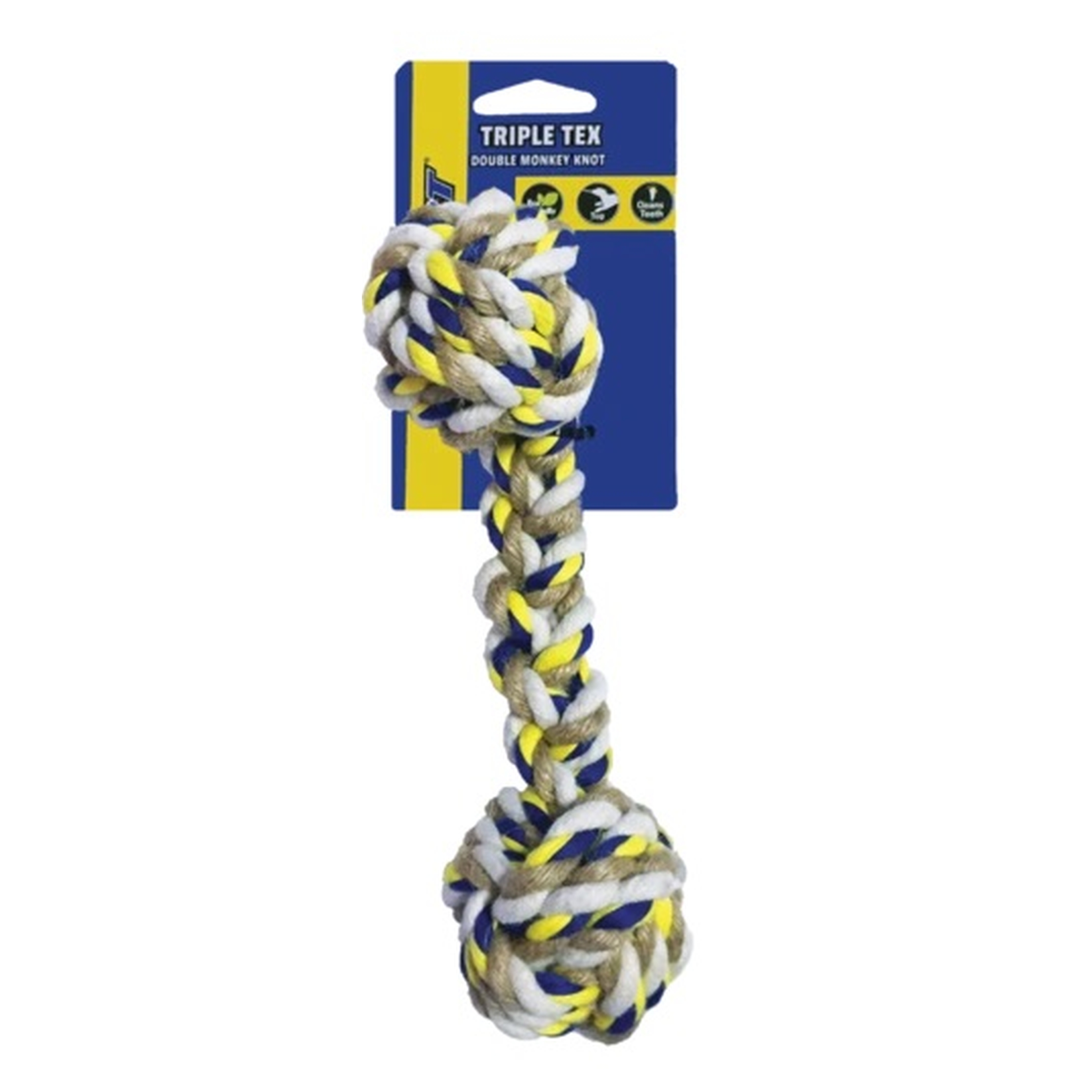 Hundespielzeug | Tau | Knoten | Gebissgesundheit | leicht | Wurfspielzeug | 20 cm | Gelb | Blau