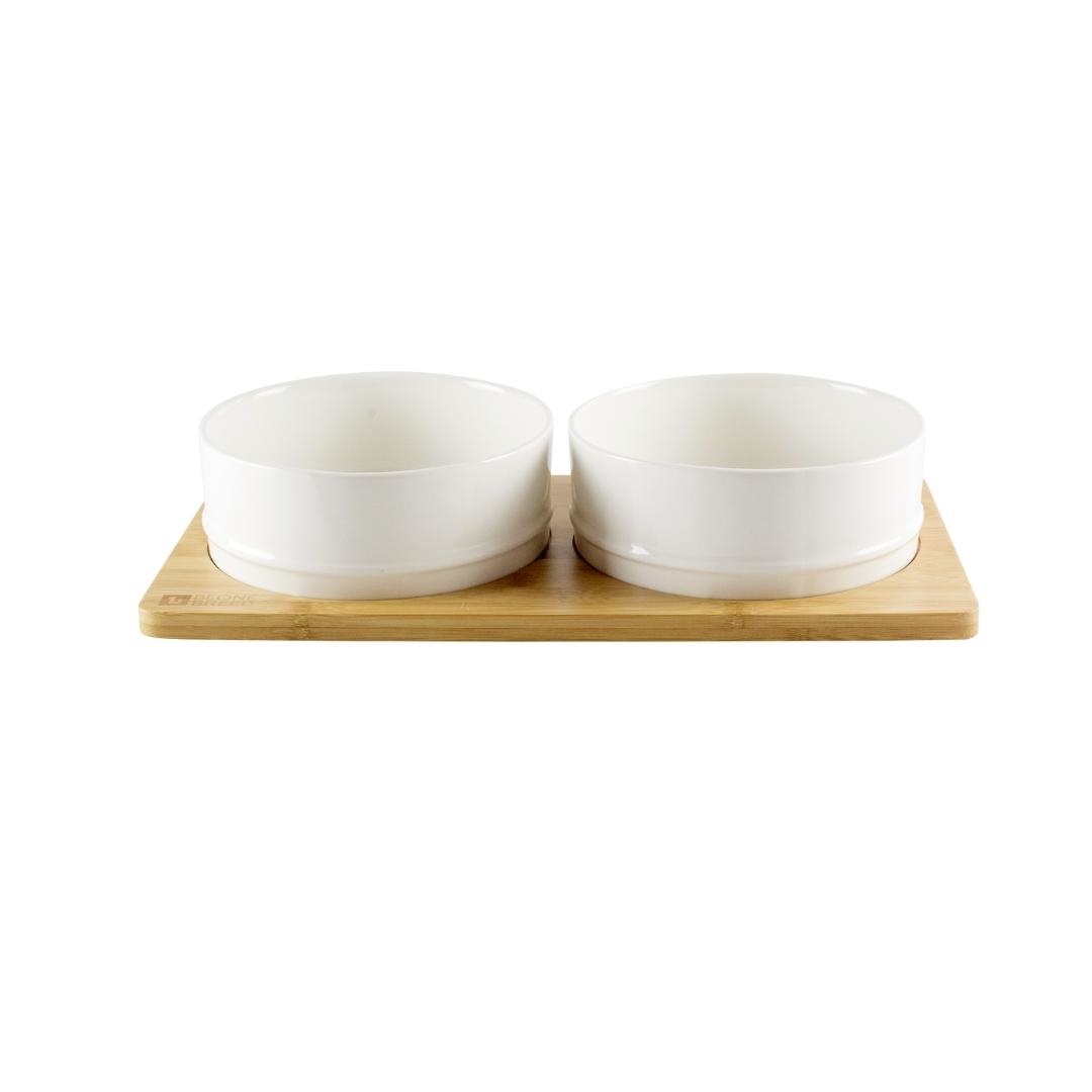 BeOneBreed | Hundenapf | Ceramic & Bamboo Bowl Duo | Futter | Trinken | Weiß | versch. Größen