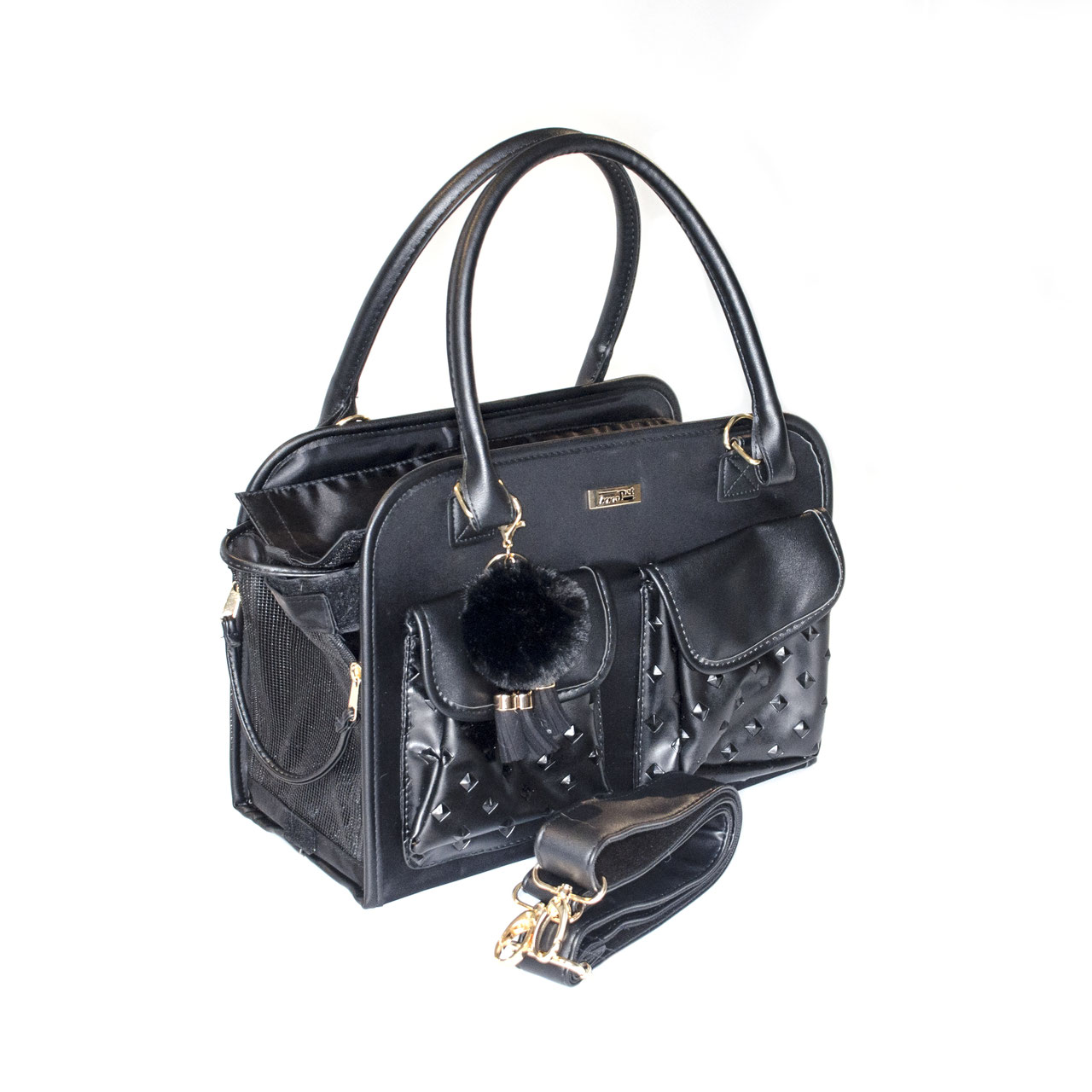 InnoPet | Hundetasche Traveler Jaguar | Tragetasche inkl. Gurt | mit Nieten | Schwarz | bis 6 kg