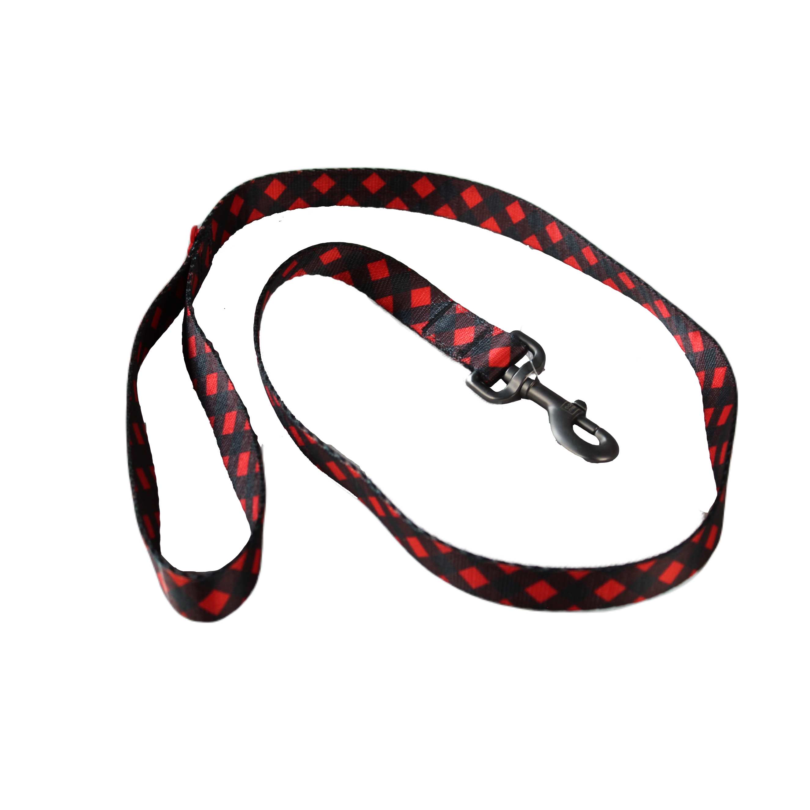 WAUDOG | Hundeleine Karo | Rot Schwarz | 122 cm Länge | Nylongewebe | verschleißfest