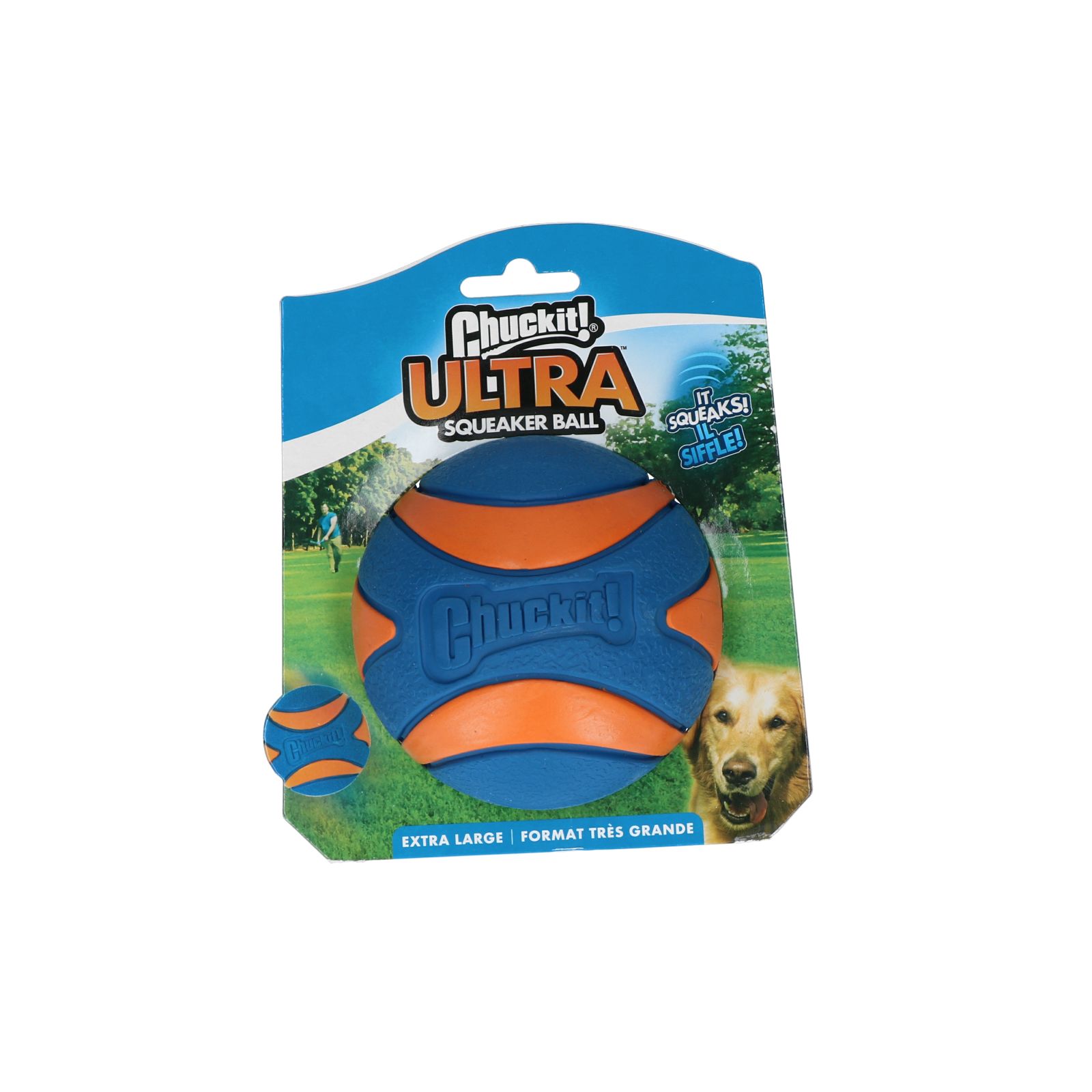 ChuckIt | Hundespielzeug | Ultra Ball | Wurfspielzeug | Kautschuk | Blau-Orange | mit Quietsche