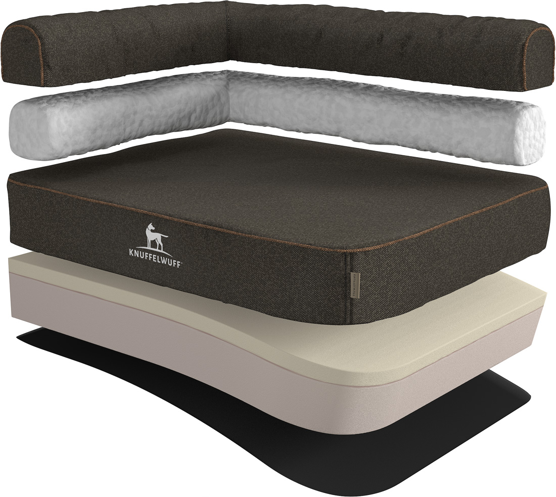 Knuffelwuff | Orthopädisches Eck Hundebett Marlie | Ergonomisch | Hundematratze | Memory Foam