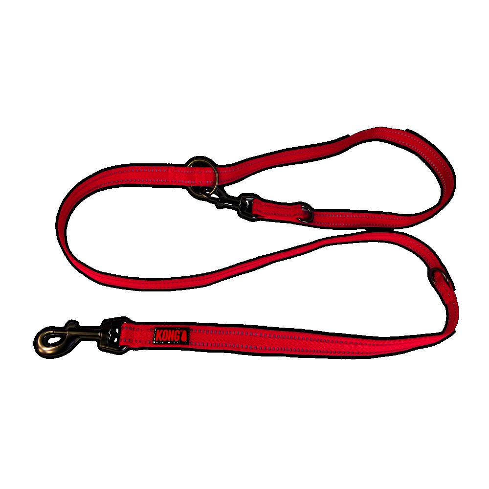 Kong | Hundeleine | Verstellbare Führleine | Nylon | Reflektierend | mit Karabiner | Rot