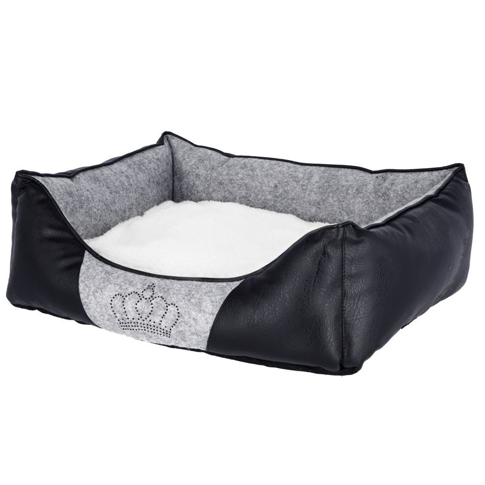 Kuschelbett | Grau/Schwarz | 55x45x18cm | Chiara Hundebett mit Strasssteinen