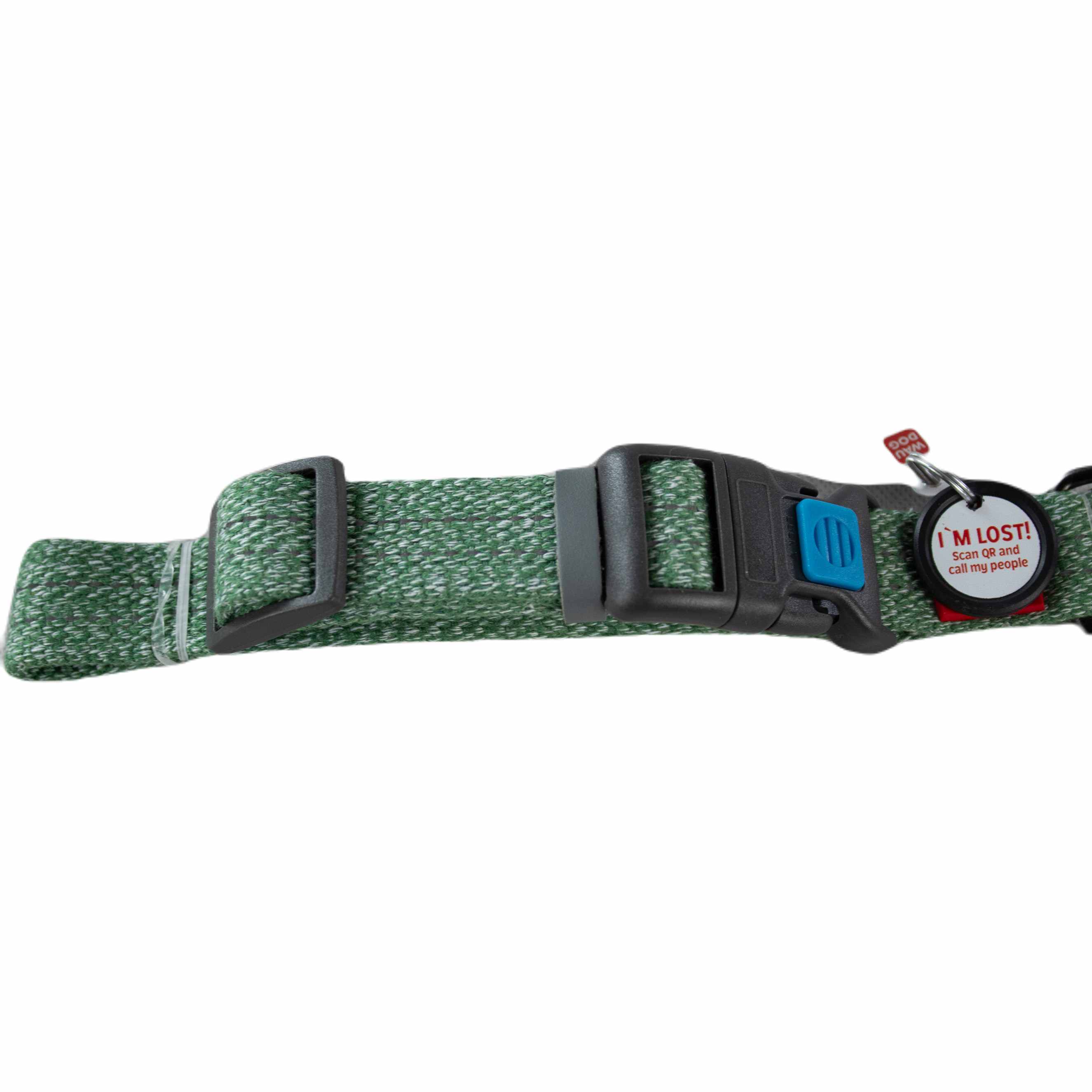 WAUDOG | Hundehalsband Re-cotton | Smart-Tag Anhänger | Recycelte Baumwolle | Grün | versch. Größen