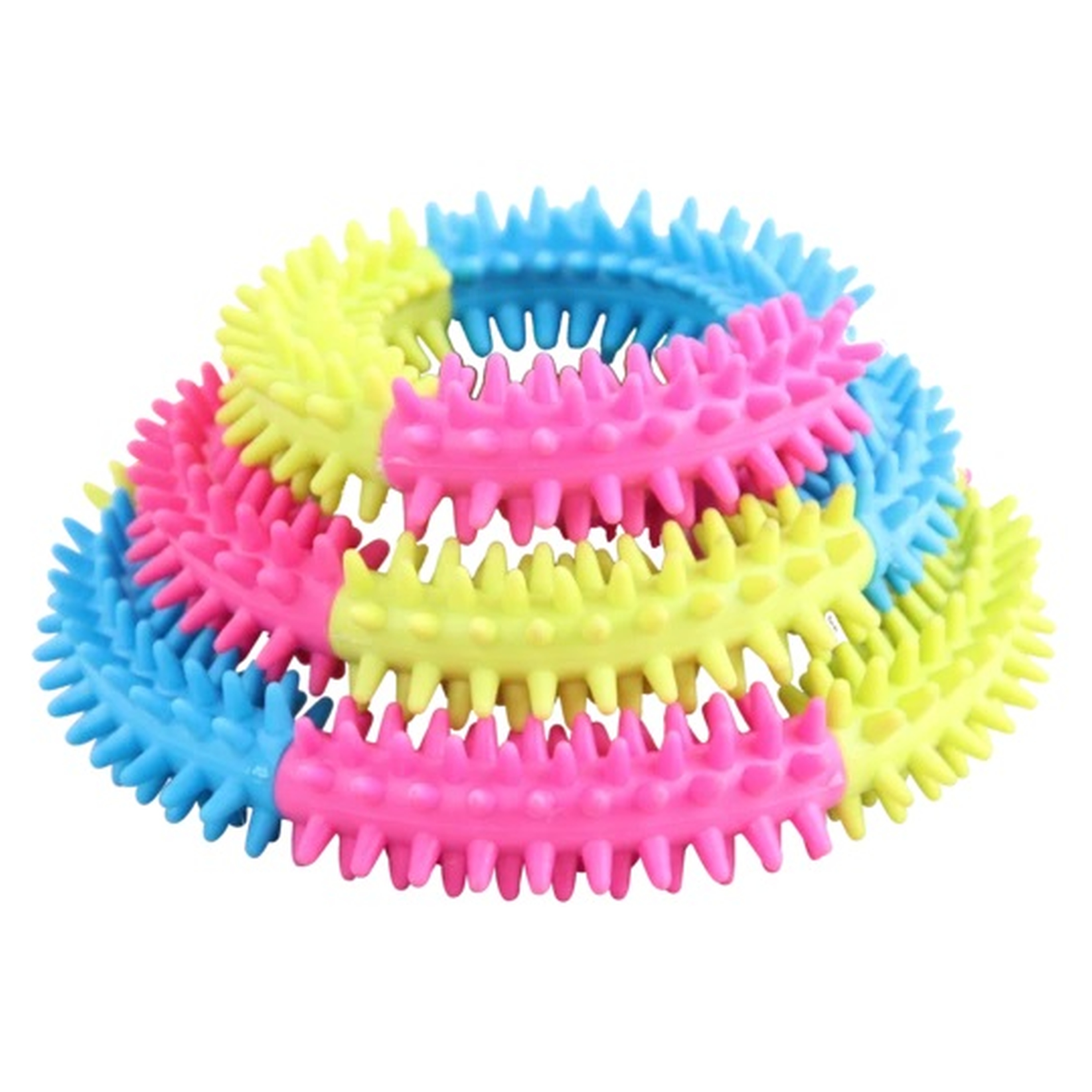Hundespielzeug | Regenbogen | Massage | Kauspielzeug | Pink | Blau | Gelb | 10 cm | Ring | S