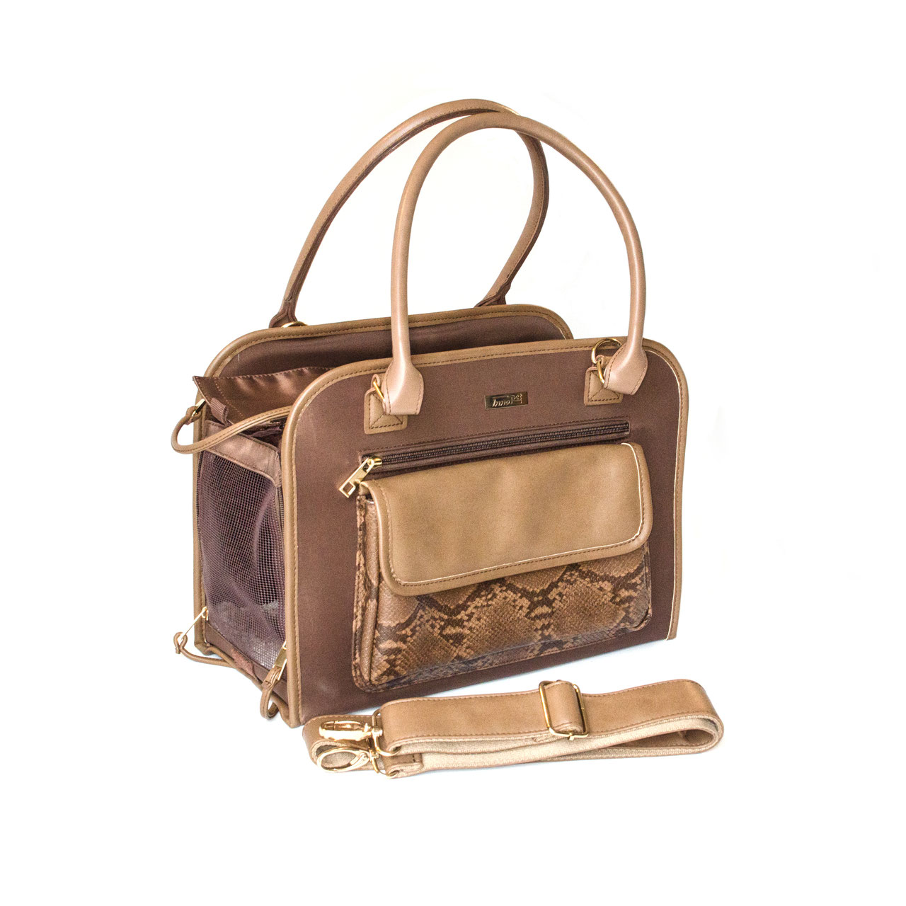 InnoPet | Hundetasche Traveler Lizard | Tragetasche mit Gurt | Reptilienmuster | Braun | bis 6 kg