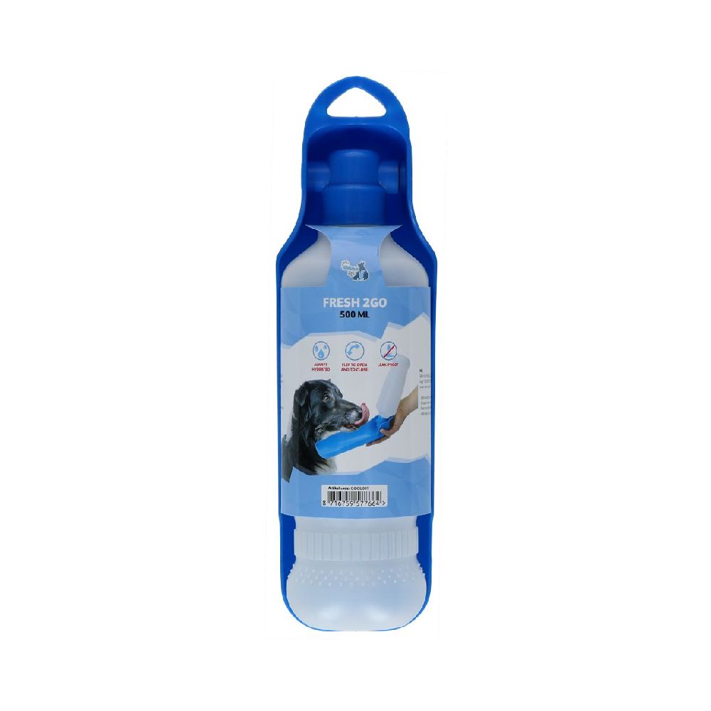 CoolPets | Fresh 2GO | Hundetrinkflasche | 500 ml | Blau | mit Gürtelclip | Auslaufsicher