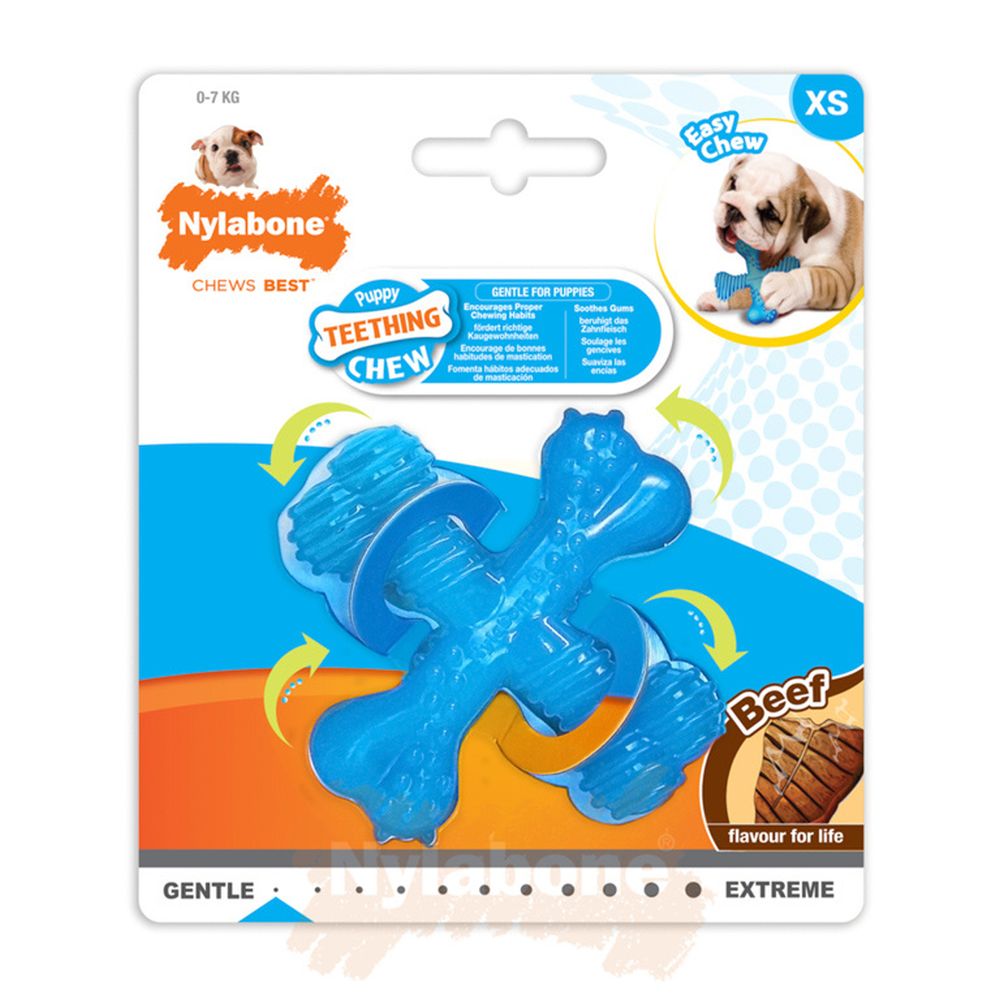 Hundespielzeug | Welpenkauspielzeug | Teething "X" Bone | Rindgeschmack | Klein