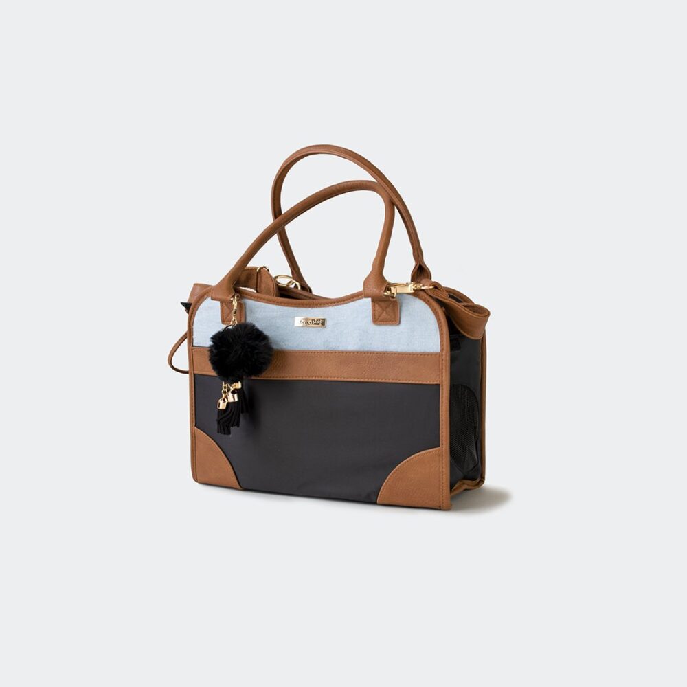 InnoPet | Hundetasche Traveler Urban | Tragetasche mit Gurt | Cognac/Blau/Schwarz | bis 6 kg