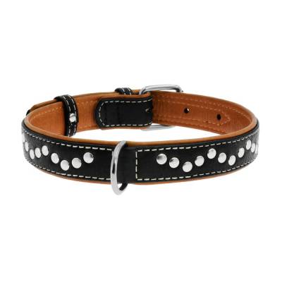 WAUDOG Hundehalsband SOFT Metalldeko Leder Schwarz M Halsumfang: 38-490 mm