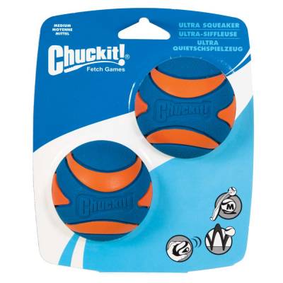 Hunde Spielzeug Ball Chuckit Ultra-Quietsche-Kugel M im 2er-Pack, Durchmesser:6 cm
