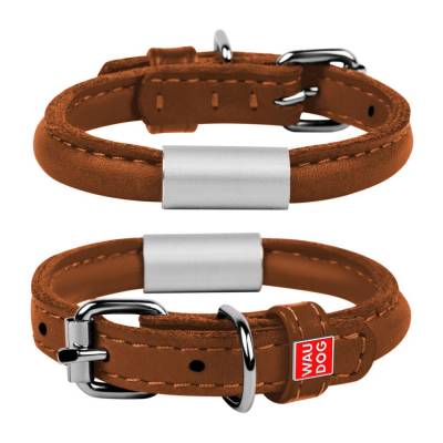 Collar | Hundehalsband WAUDOG SOFT | Braun | 33-41 cm Halsumfang | Leder | mit Metall-Adressschild