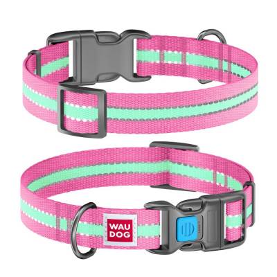 Collar | Hundehalsband WAUDOG | Rosa | 24-40 cm Halsumfang | reflektierendes Halsband | Nylon
