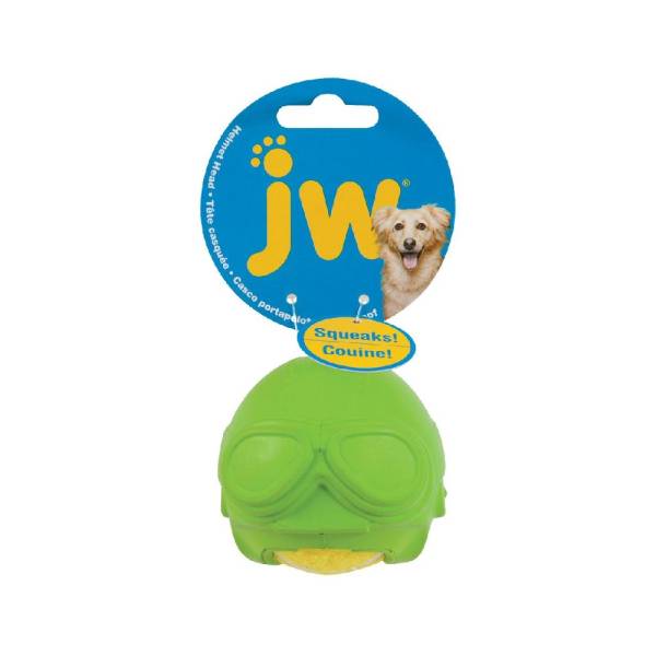 JW | Hundespielzeug | Helmet Heads Fliegerhelm | Wurfspielzeug | Gummi | Piepender Tennisball
