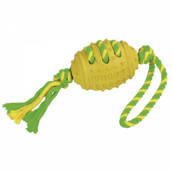 Hundespielzeug | Football | Vollgummi | Baumwolle | grün-gelb | 42 cm Hundespielzeug | Football | Vollgummi | Baumwolle | grün-gelb | 42 cm