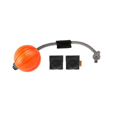 Hundeball Orange 7 cm Wurfball mit 30 cm Cordel